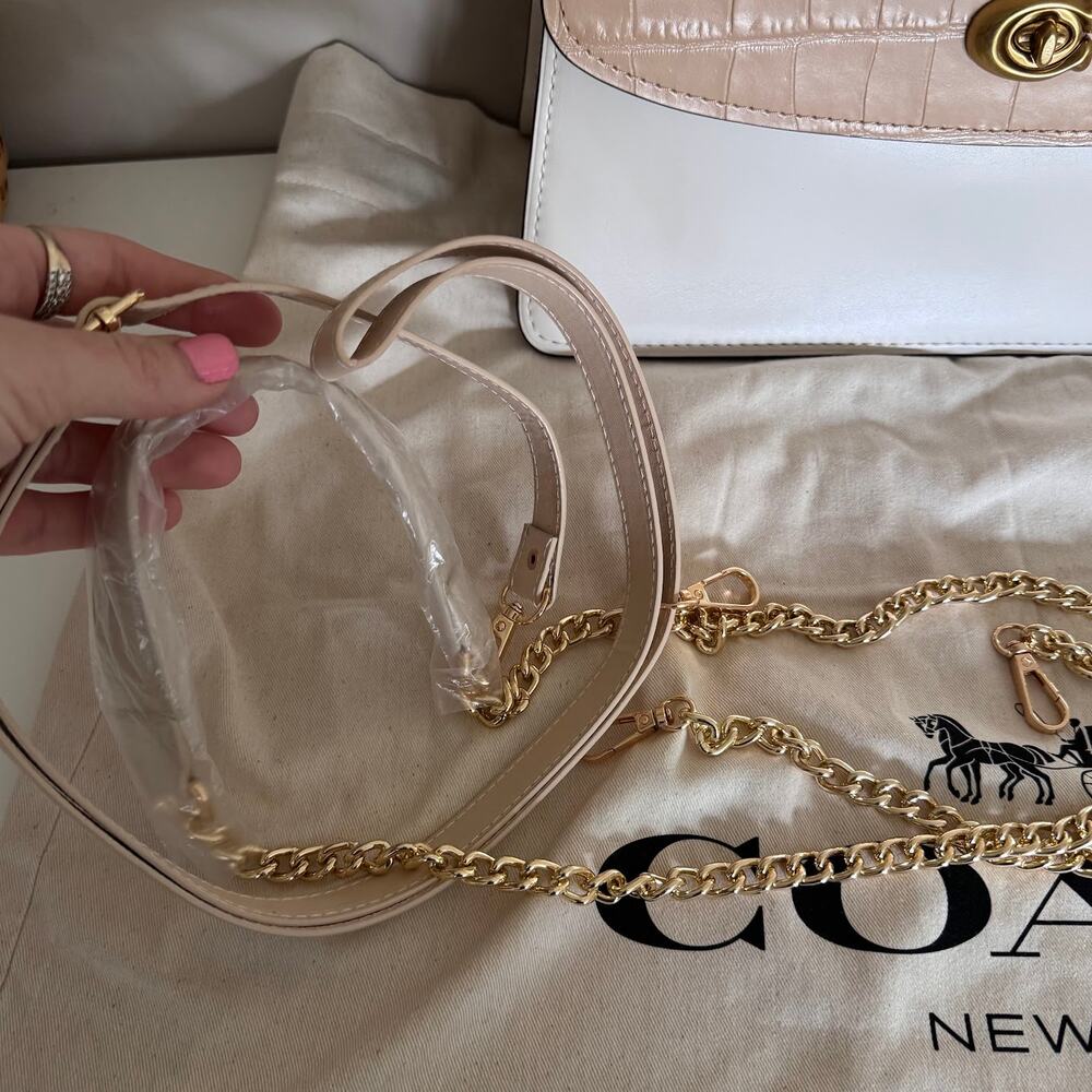 Coach Parker Top Handle 32 Bag Tan Cream Croc Embossed Ginny & Georgia Rare - Picture 14 of 16